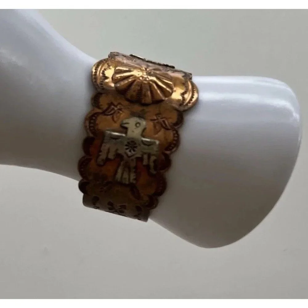 Vintage Native American Navajo Copper Thunderbird eagle Cuff Bracelet Sz 6.5” - Picture 4 of 16
